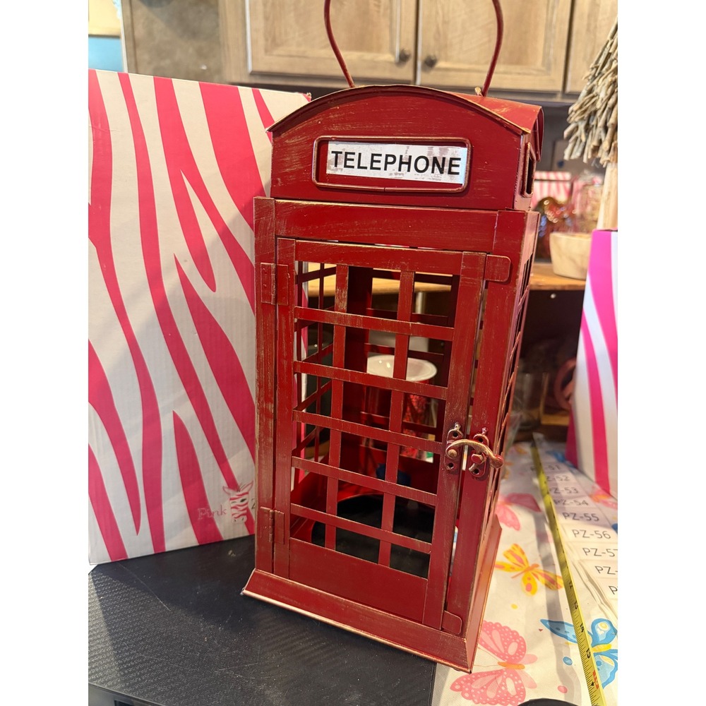 Pink Zebra Red London Telephone Booth Metal Table Lamp Light included 15in